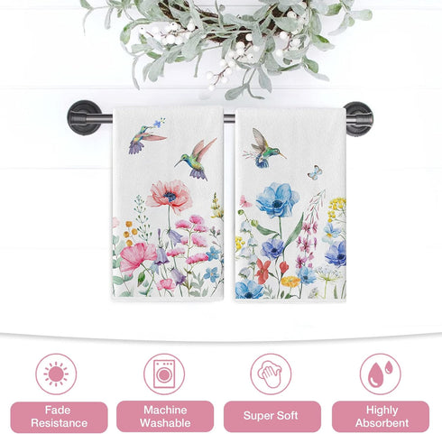 Summer Hummingbird Set 2, 18 26 Inch Seliem Anemone Flower Kitchen Dish Towel of Wild Floral Ultra Absorbent Hand