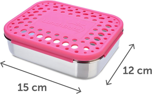 LunchBots Medium Duo Snack Container - Divided Stainless Steel Food Container with Pink Dots