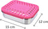 LunchBots Medium Duo Snack Container - Divided Stainless Steel Food Container with Pink Dots