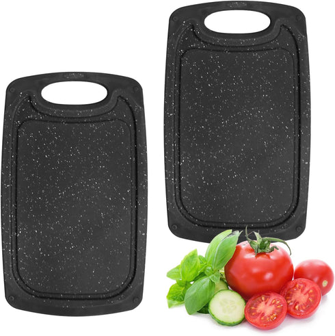 Mini Kitchen Cooking Board Mats, 10" x 6" Non-Slip Plastic Chopping Boards with Built-in Juice Grooves (Black)