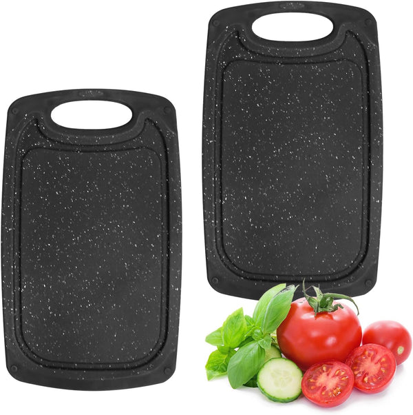 Mini Kitchen Cooking Board Mats, 10" x 6" Non-Slip Plastic Chopping Boards with Built-in Juice Grooves (Black)