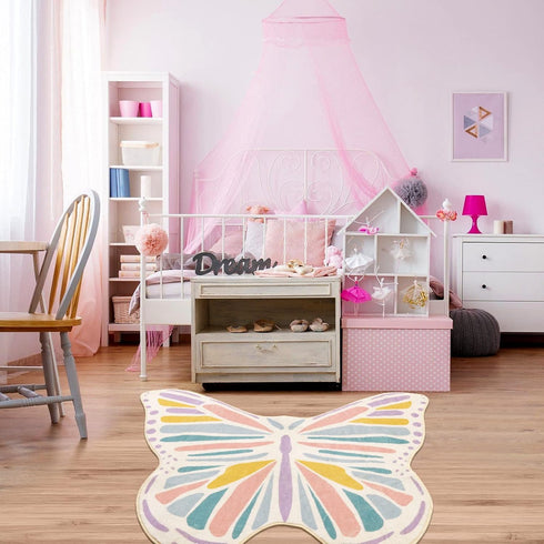 3' 4' Lukinbox Butterfly Kids Rug for Girls Bedroom, Ultra Soft Play Mat for Room, Colorful Non Slip Nursery Area Rug
