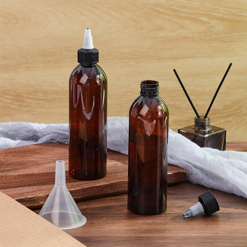 12 (8 oz,Amber) Barydat Pcs Squeeze Bottle Twist Top Applicator Empty Hair Oiling Bottle with Funnels Refillable