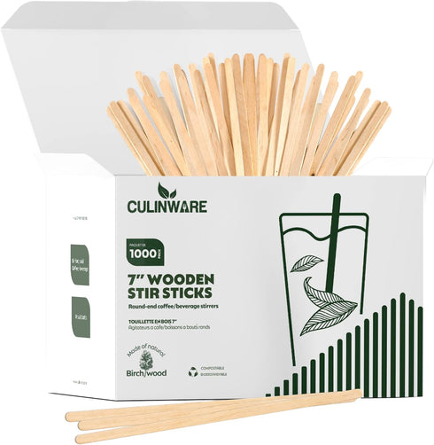 Birch Wood Coffee/Beverage Stirrers 7" (1000 Pack) Eco-Friendly for Your Coffee Nook
