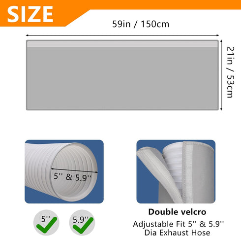 Portable AC Hose Insulation Sleeve, Insulated Hose Cover for 5" & 5.9" Diameter Exhaust Hose, Light Gray