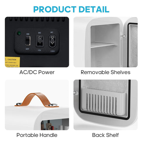 4L 6 110V Ac/12V DUMOS Mini Fridge for Bedroom, Compact Personal Fridge Cooler For Skincare, Drinks, And Snacks, Fits