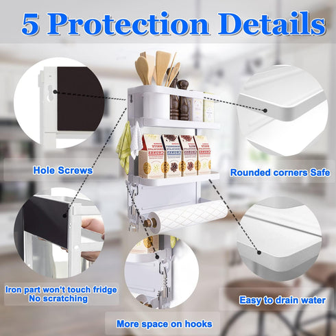 Magnetic Spice Rack for Refrigerator, White Magnetic Paper Towel Holder, Kitchen Organization and Storage