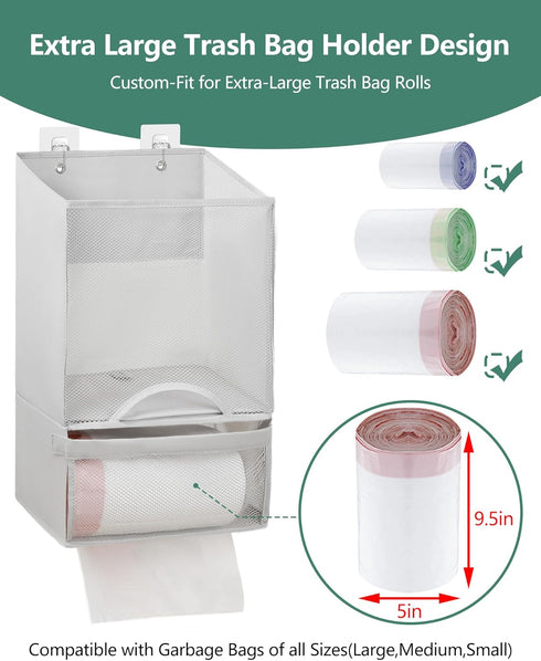 2 1 Bag Saver - Extra Large in Plastic Bag Holder Storage, Durable Mesh Grocery Hanging Trash Dispenser Roll Organizer