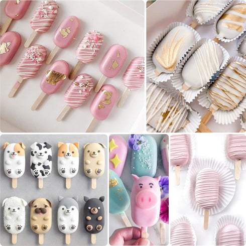 Sakolla 3 Pack Large Popsicle Molds, 4 Cavities Silicone Cake Pop Molds for Chocolate Baking with 100 Sticks
