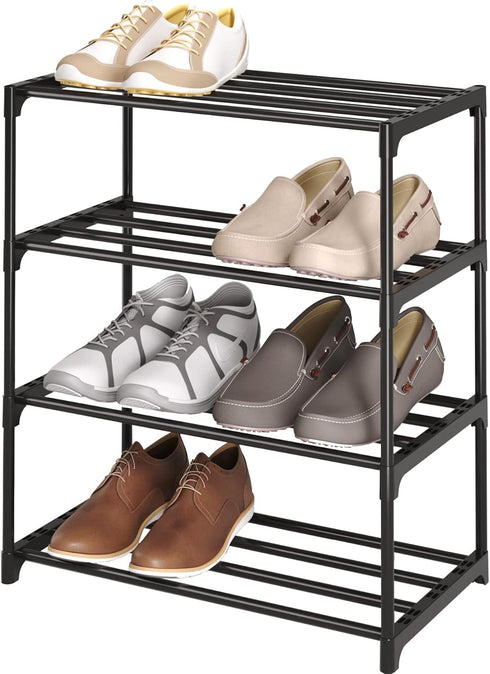 SOKOSEN 4-Tier Small Shoe Rack, Metal Stackable Kids Shoe Shelf Storage Zapateras Organizer,Narrow