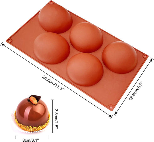 Extra Large 5-Cavity Semi Sphere Silicone Mold, 2 Packs for Chocolate, Cake, Jelly, Dome Mousse Baking