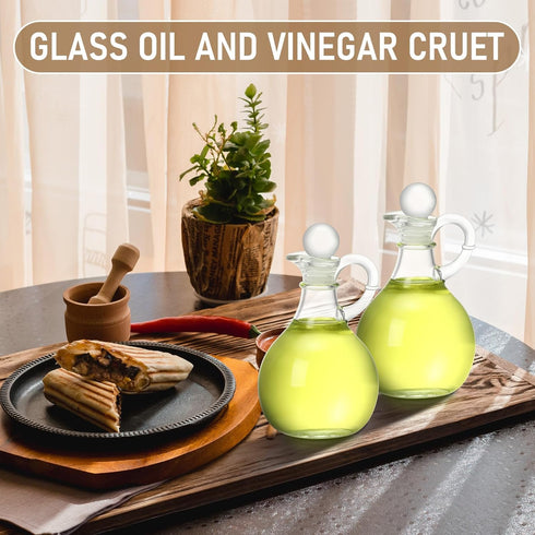2 10.5 oz Set Teenyyou Pcs Oil and Vinegar Dispenser Cruet Olive Oil Dispenser Bottle Vinegar Glass Cruet for Kitchen