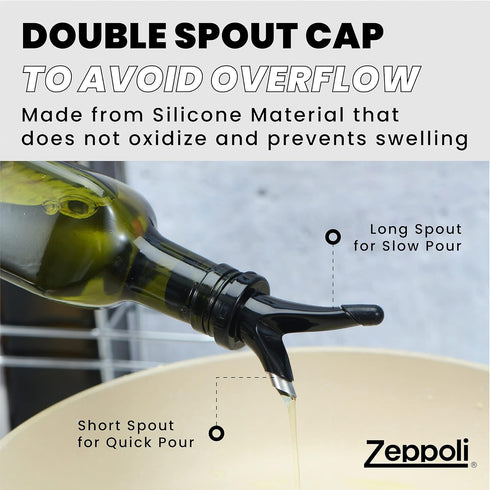 17 oz Set Zeppoli Kitchen Olive Oil & Vinegar Dispenser Bottle - with Removable Dual Spouts, Pour Funnel, Stainless