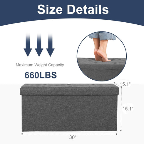 30in 660lbs, DUMOS Storage Ottoman Bench, Storage Chest, End of Bed Foot Rest Stool with Padded Seat, Bedroom Bench