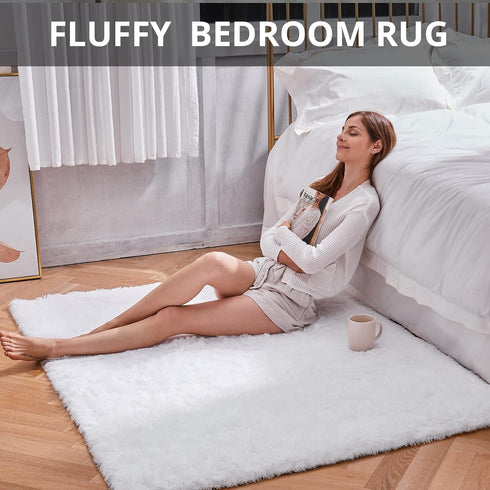 4x6 Ophanie White Rugs for Bedroom Fluffy, Nursery Soft Fuzzy Shag Plush Shaggy Bedside Area Rug, Living Room Carpet
