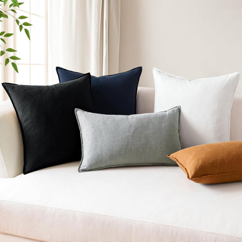Pack 2 22 22 Inch OTOSTAR of Soft Linen Decorative Throw Pillow Covers x Solid Farmhouse Pillowcases Boho Accent Pillow