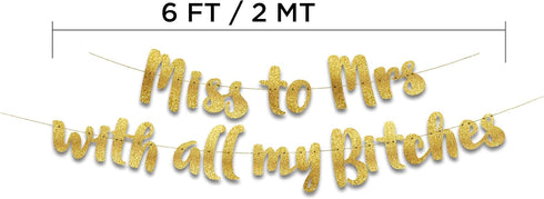 Miss to Mrs Classy & Sassy Gold Glitter Bachelorette Banner - Party Decorations, Favors and Supplies