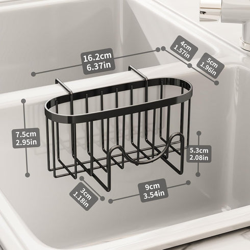 SWTYMIKI Movable Kitchen Sink Caddy - Stainless Steel Sponge Holder with M Shape Hook for Dish Sponge, Brush, Organizer