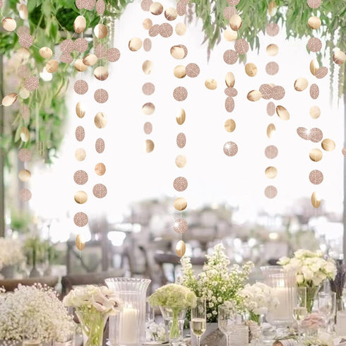 Decor365 Glitter Gold Birthday Decorations - Champagne Gold Party Garland, Circle Streamers, Backdrop for Christmas,