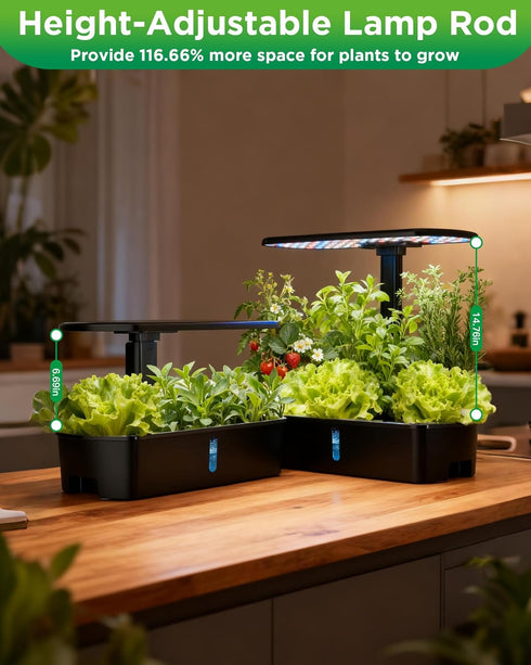 24W Adjustablewith,12 Hydroponics Growing System Kits,Smart Indoor Herb Garden with LED Grow Light Planting Height Pods