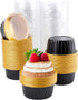 DEAYOU 100 Pieces Baking Cups with Lids, 3" Cupcake Tin Pan Holder for Pudding, Souffle, Party, Wedding - Black Gold
