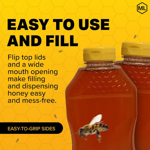 2 lb 12-Pack Mann Lake Refillable Hourglass Honey Jars | Plastic Containers with Yellow Flip-Top Lids | Empty Bottles