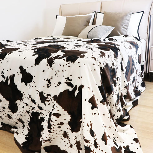90"x90" SEEGU Full Size Blankets for Bed, Oversized Queen Cow Print Fleece Throw Blanket for Adults, Lightweight