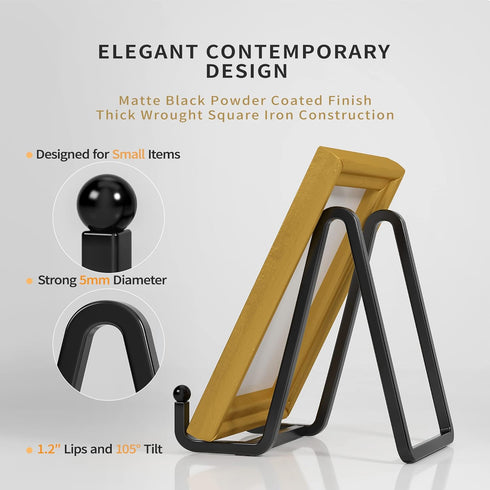 3 Pack 3 Inch Plate Stands for Display - Metal Square Wire Plate Holder Display Stand + Picture Frame Stand Holder Easel for Decorative Plate, Book, Plaque, Photo, Platter (Black 3pcs)