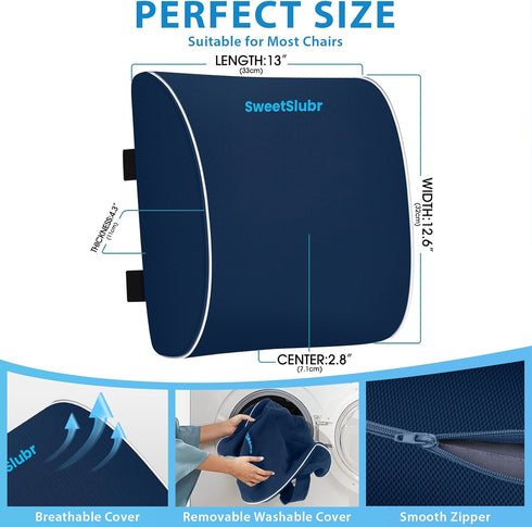 SweetSlubr Lumbar Support Pillow for Office Chair, Car Seats and Home Desks, Ergonomic Back Support with Double