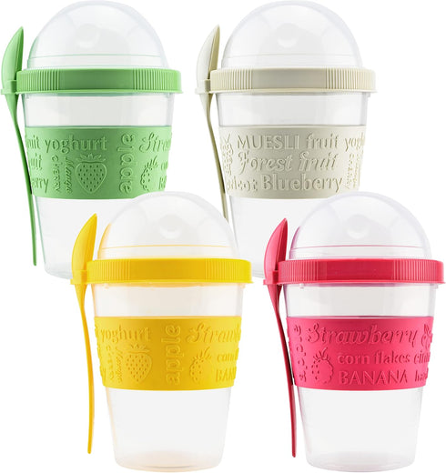 20 OZ Set 4 Tribello Overnight Oats Container With Lid, of Crunch Cups To Go, Portable Parfait Cup With Compartments