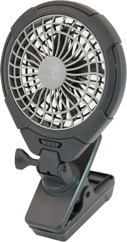 Treva 5 Inch Two Speed Battery & USB Powered Clip On Fan, Slim and Portable, Gray