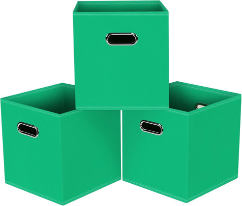 Black Foldable Storage Cubes, Set of 3 Fabric Organizer Bins with Dual Handles for Home Organization (Green)