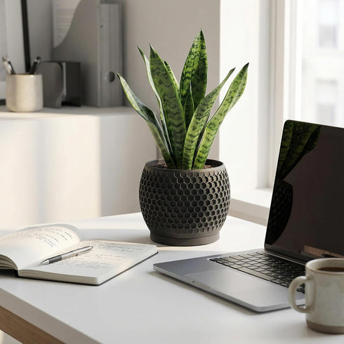 Fabix3D 3D 4.7 Inch Plant Pots, Modern Printed Honeycomb Planters for Indoor Plants, Matte Black Decorative Flower Pot
