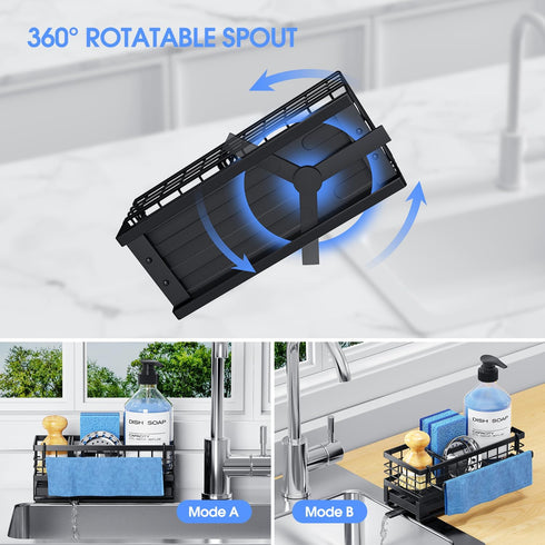 Rustproof Metal Sink Caddy with Detachable Dish Cloth Holder - Black