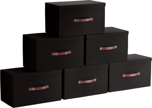 Ornavo Home 6 Pack Collapsible Storage Bins with Lid, Foldable Linen Fabric Basket Organizer, Large Storage Box