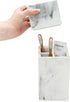 Essentra Home Toothbrush Holder with Lid, Elegant White Marble Bathroom Toothbrush & Toothpaste Organizer Blanc