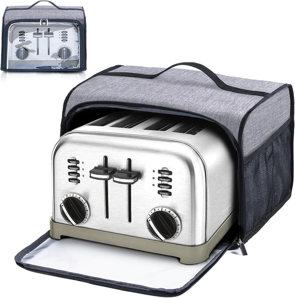 Toaster Cover with Base for 4 Slice Wide Slot, Compatible with Cuisinart, Buffalo Check with Zipper Pockets