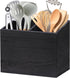 Wooden Kitchen Utensil Caddy - 2 Compartments Rustic Holder for Kitchen Countertop, Black