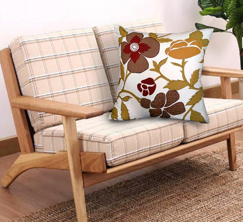 Aitliving 18X18 1PC County Throw Couch Pillow Cover Retro Floral Traditional Appliqud Accent Cotton Slub Satin