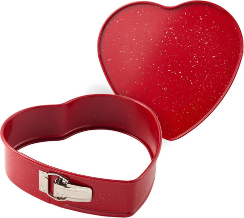 casaWare 10-Inch Heart Springform Pan, NonStick Ceramic Coated Red Granite