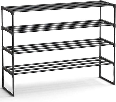 SONGMICS Shoe Rack, 4-Tier Shoe Organizer, Metal Storage Shelf, Upright or Upside
