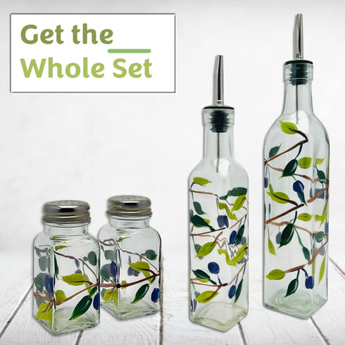 8 oz Glass Olive Branch Oil/Vinegar Glass Cruet for Kitchen, Olive Oil Dispenser With Stainless Steel Spout for Easy