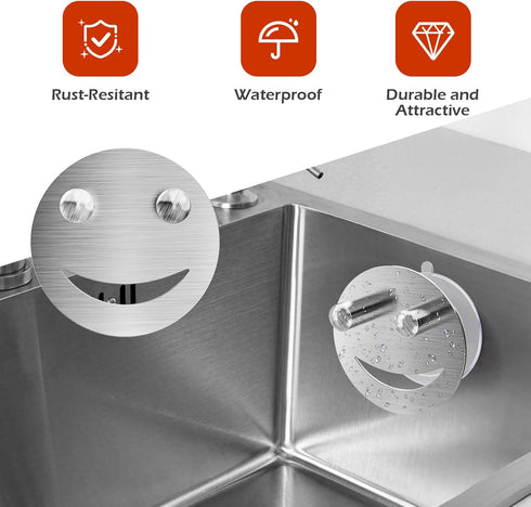 Dlilise Stainless Steel Smiley Face Sponge Daddy Holder, Brushed Silver Sink Caddy Organizer with Suction Cup