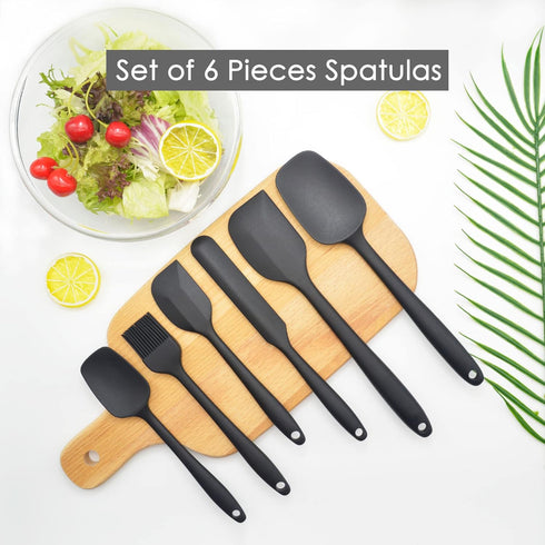 MaxDare Silicone Spatulas and Spoon Set, One-Piece Design, Heat Resistant, Non Stick, Set of 6, Red