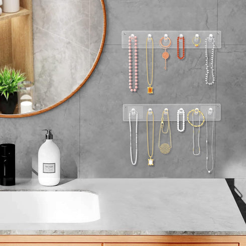 MaxGear Acrylic Necklace Holder 2 Pack, Wall Mounted Jewelry Organizer for Necklaces, Bracelets, Rings, and Bangles