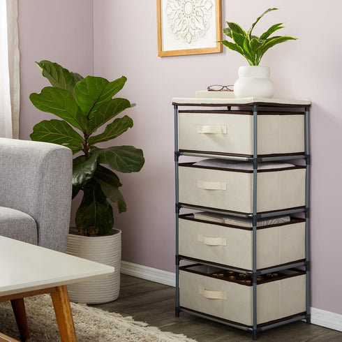 Juvale 4-Tier Tall Closet Dresser with Drawers - Small Fabric Storage Organizer for Bedroom (Beige)