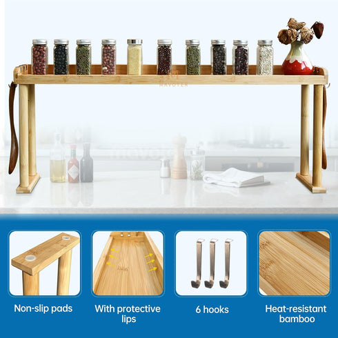 6 33.5 4.5 13.4 MAVOTER Over The Stove Top Shelf for Kitchen Bamboo Spice Rack Organizer for Back of Stove