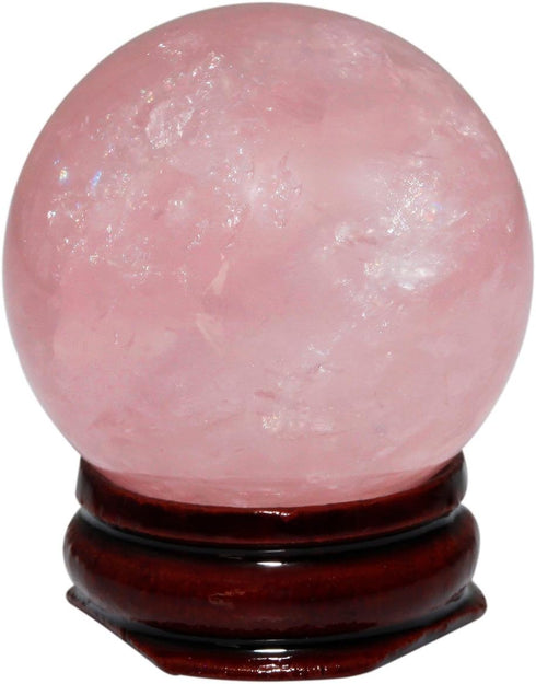 Rockcloud Healing Crystal Natural Pink Rose Quartz Gemstone - 2.35"(60mm) Ball Divination Sphere with Wood Stand