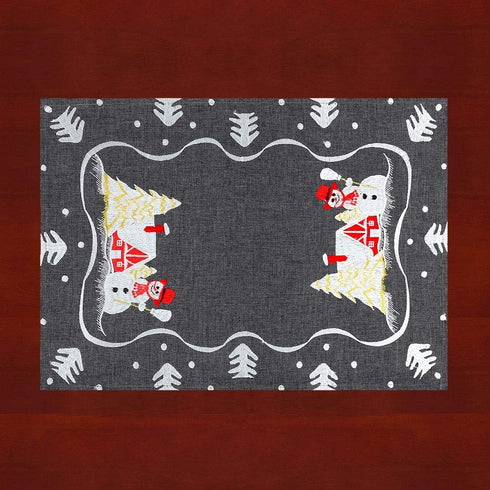 Simhomsen Set of 6 Decorative Dark Gray Snowman Table Place Mats for Christmas Holidays (12 × 18 Inch)