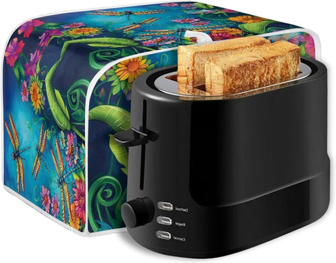 Dragonfly Flower Printed Toaster Cover, 2 Slice Long Slot, Washable Dust Protection for Kitchen Small Appliances